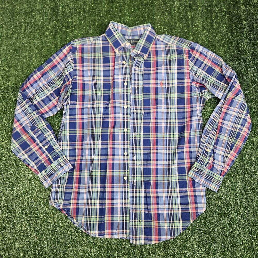 VTG Ralph Lauren Button Up Shirt Men Medium Madras Plaid Multicolor Flannel